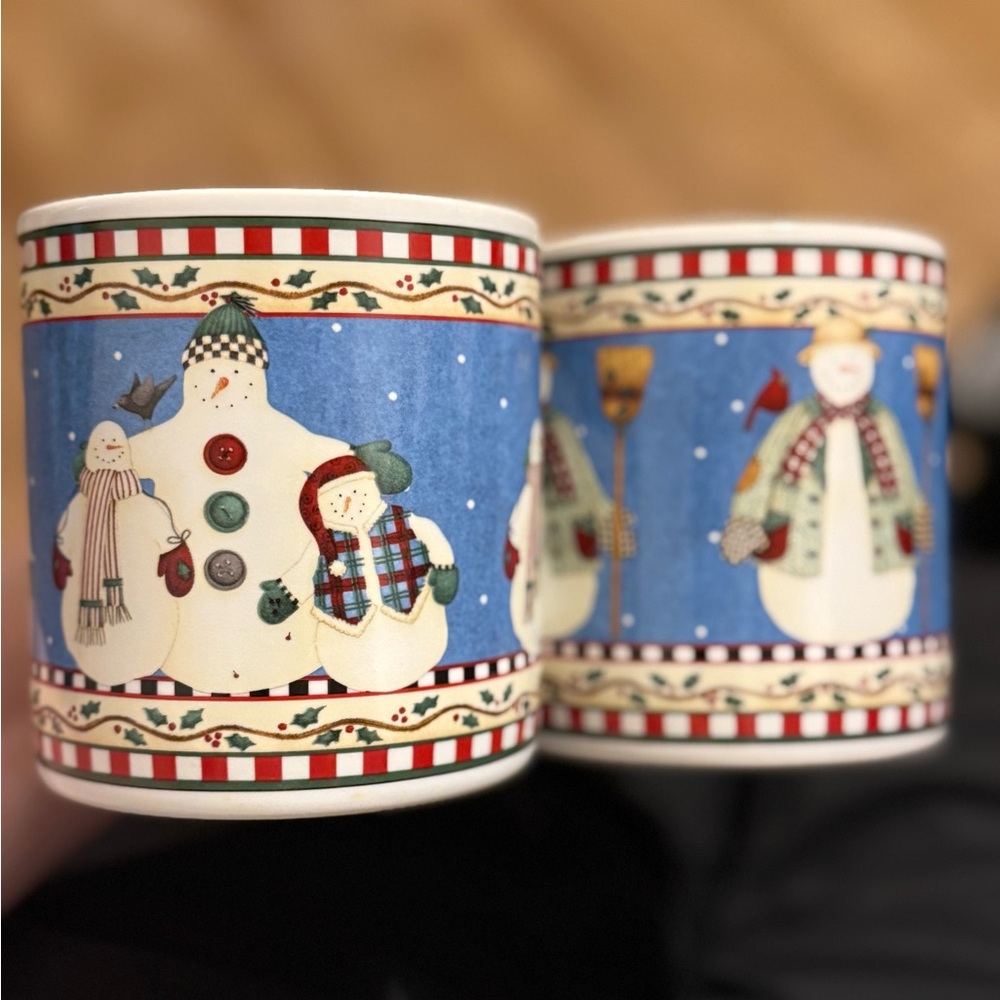 Sakura Snowman Mugs - Festive Blue and White